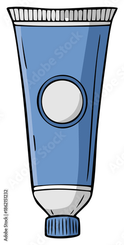 Light blue cosmetic product tube illustration for toothpaste cream or paint container design