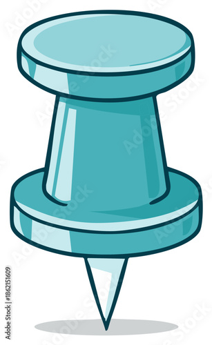 Teal push pin or thumb tack clip art for office supply or stationary graphic vector drawing