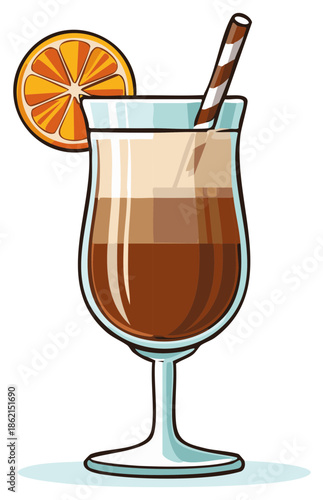 Colorful illustration of a cocktail drink in a tall glass with orange slice