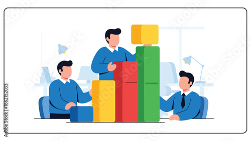 Modern vector illustration of startup team building growth chart together, collaboration, innovation, and shared business success concept