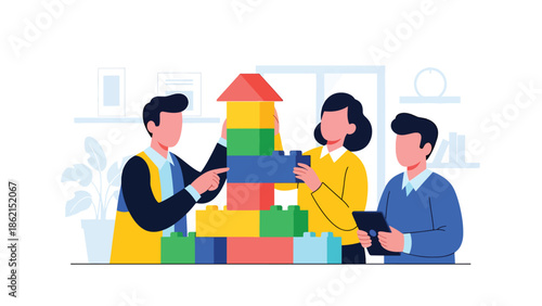 Modern vector illustration of startup team building growth chart together, collaboration, innovation, and shared business success concept