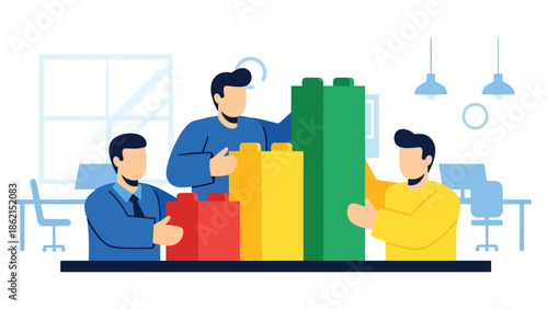 Modern vector illustration of startup team building growth chart together, collaboration, innovation, and shared business success concept