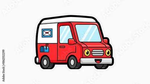 Red Ambulance Van Cartoon Illustration.