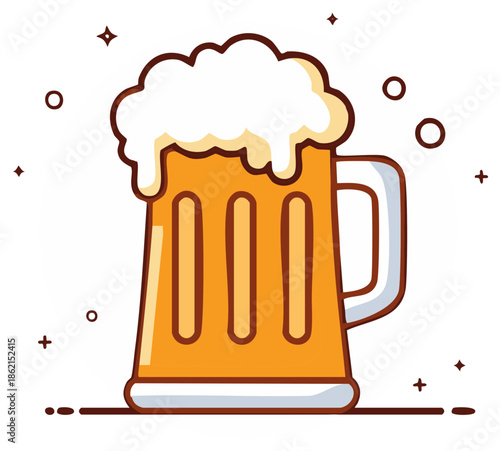 Foamy Beer Mug Illustration Refreshing Beverage Glass Pint Lager Ale Draught Cold Drink Celebration