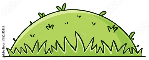 Stylized cartoon green grass mound illustration for natural designs