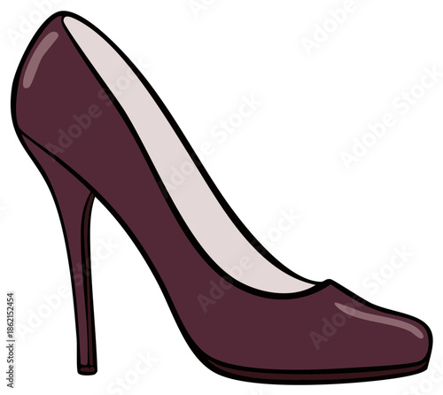 Burgundy high heel shoe illustration isolated on white background