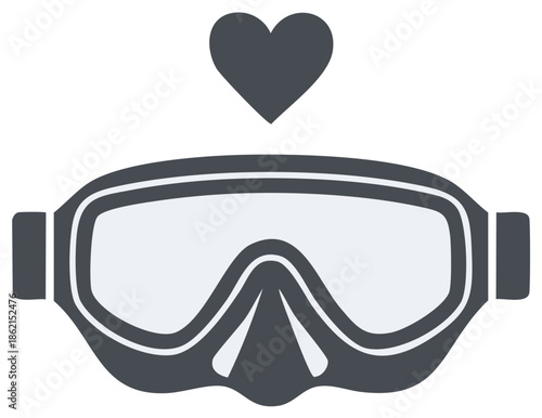 Snorkeling Mask with Love Heart for Underwater Adventure Enthusiasts. Clean Minimalistic Graphics