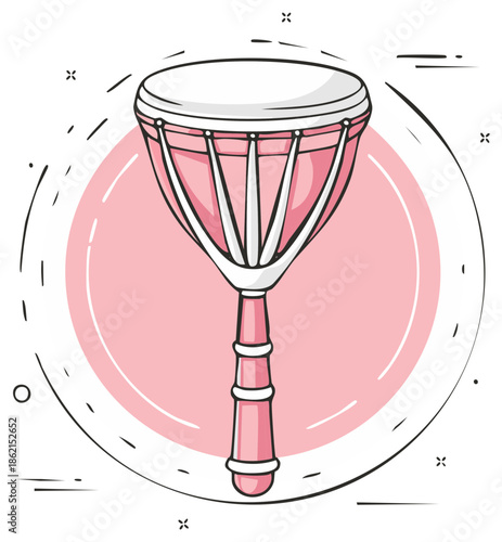 Stylized Pink Hand Drum Musical Instrument Art with Playful Doodle Elements