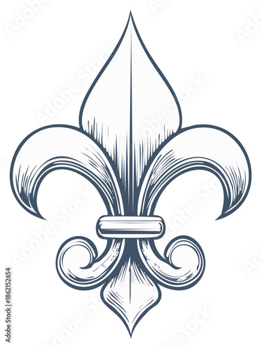 Elegant stylized Fleur de Lis vector illustration heraldic French lily emblem motif