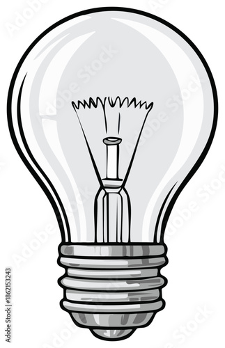 Classic Incandescent Light Bulb Sketch Showing Filament and Screw Base