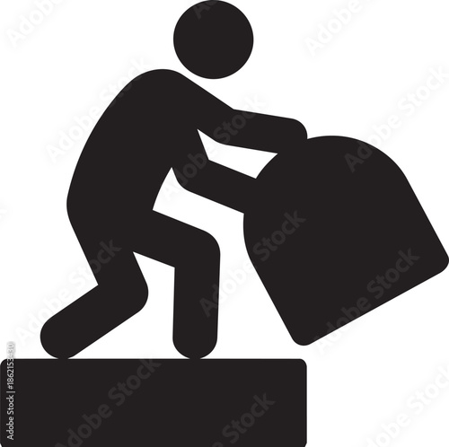 Worker shoveling material silhouette icon representing construction or industrial work