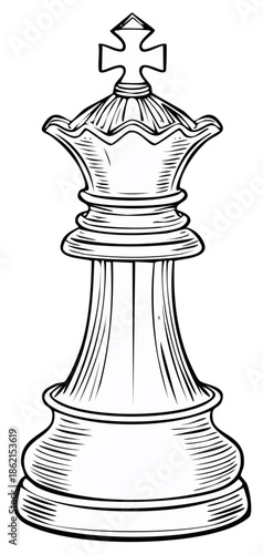 Isolated Chess King Piece Illustration Black and White Drawing Strategy Board Game Competition Success