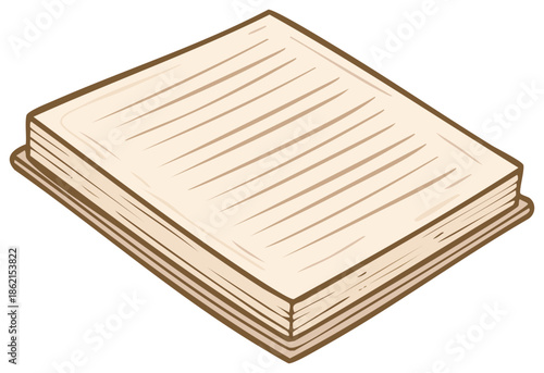 Illustration of Open Book with Lined Paper for Writing or Reading in Isometric View