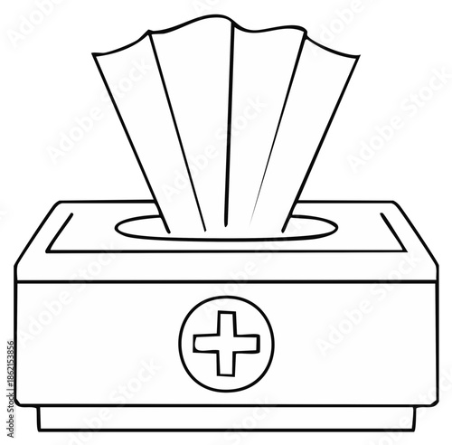Tissue Box Line Art with Medical Cross Symbol Clean Hygienic Supply