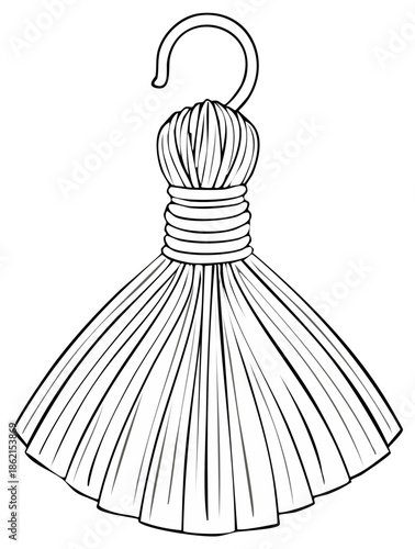 Hanging Tassel Ornament with Hook Simple Line Art Illustration