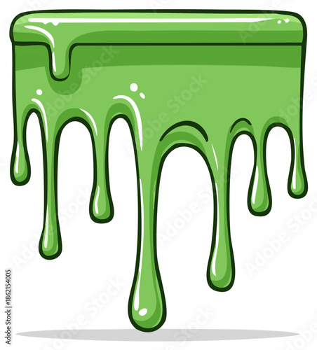 Flowing Green Slime Cartoon Illustration Dripping Green Liquid Substance