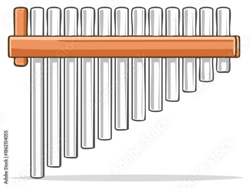 Illustration of an Andean Pan Flute Musical Instrument with Varying Pipe Lengths