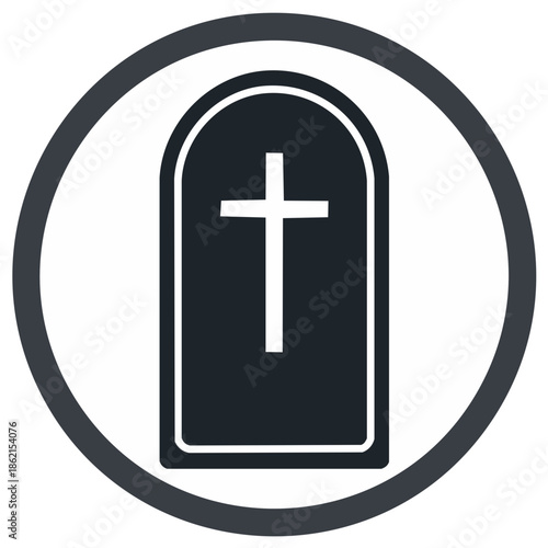 Simple Icon of a Tombstone with a Cross Inside a Circle