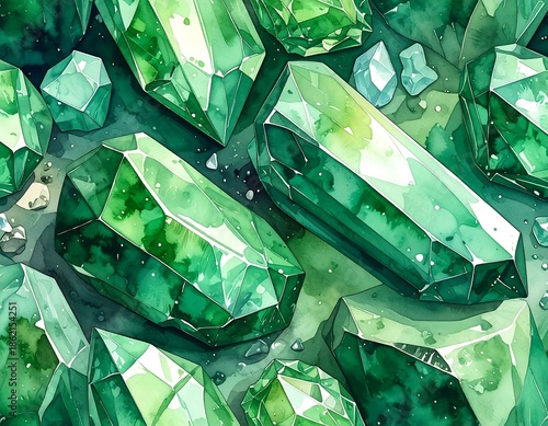 Emerald Green Crystals Closeup Background Texture.