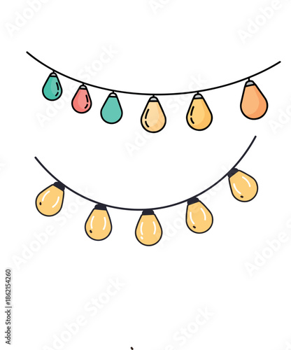 Festive colorful string lights glowing warmly, creating a magical atmosphere