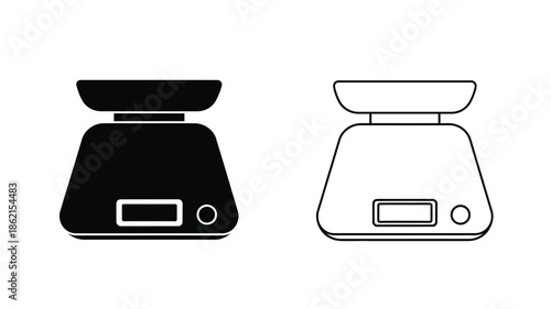 Black and white illustration of a kitchen scale with a simple design