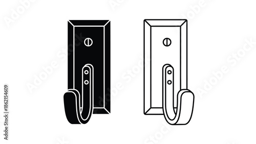Black and white illustration of two identical wall hooks with rounded designs