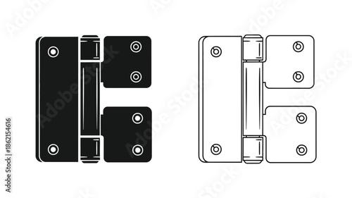 Diagram of two hinges one black and one white showing screw placements