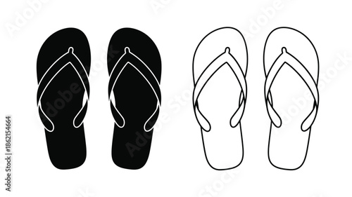 Four flip flops presented in varying styles solid black and white outlines