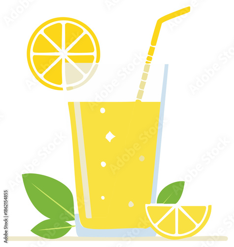 Refreshing lemonade in a tall glass with lemon slices and mint leaves