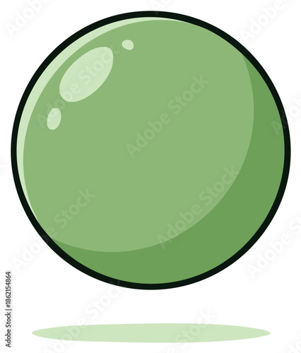 Shiny Green Sphere Cartoon Illustration with Glossy Highlights and Reflection