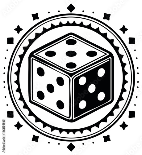 Dice Game Illustration: Black and White Design, Gambling and Chance.