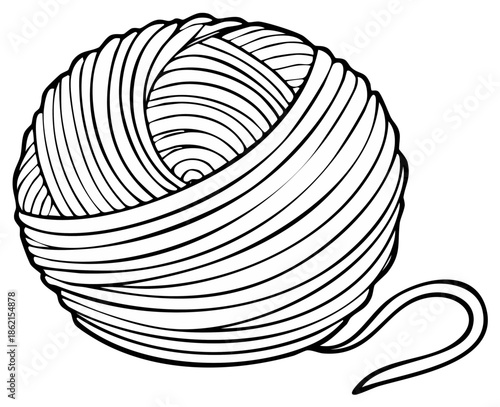 Ball of Yarn with Loose Thread Illustration