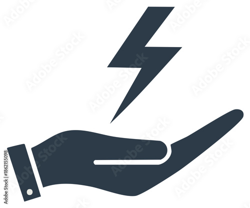 Hand Holding a Lightning Bolt Symbol for Electricity and Power Concepts