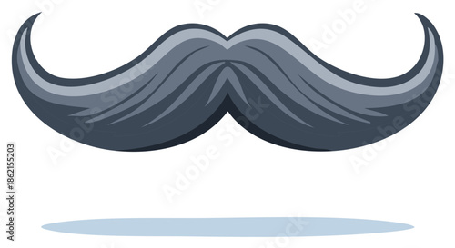 Cartoon Mustache with Gray Coloring and Shadow Effect on White Background