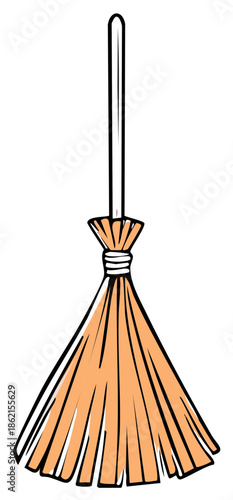 Simple Cartoon Illustration of a Traditional Housekeeping Broom for Sweeping and Cleaning