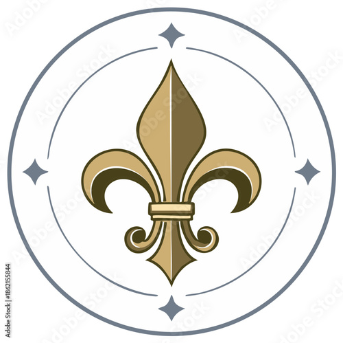 Elegant golden fleur de lis emblem encircled by star details in a sophisticated heraldic representation