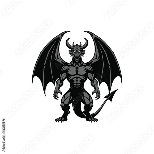 A striking black silhouette of a powerful dragon with outstretched wings