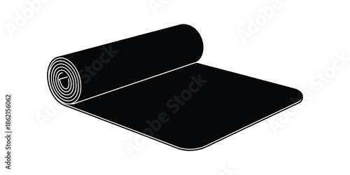 A simple black silhouette of a yoga mat ready for practice