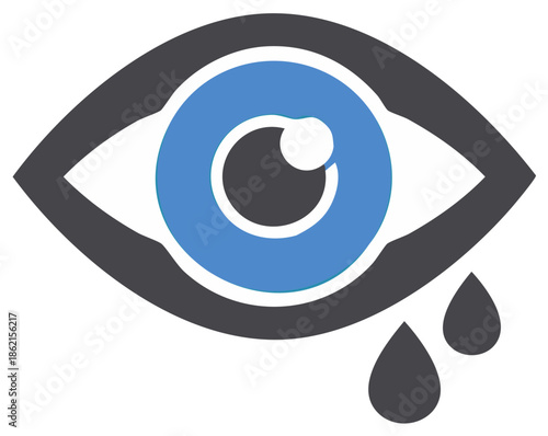 Stylized blue eye shedding tears illustration depicting sadness or sorrow concept on white background