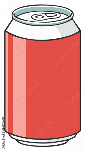 Illustration of a Red Beverage Can for Drinks such as Soda or Beer Ready for Refreshment
