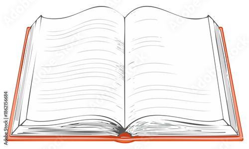 Blank open book with empty white pages and red cover for text content or design
