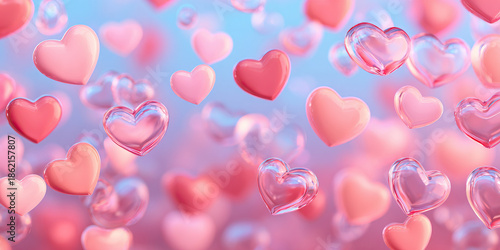 Valentine love heart balloon pastel background floating glass romantic soft dreamy celebration holiday design for greeting card poster wallpaper invitation banner