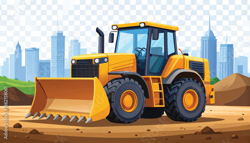 Heavyduty yellow frontend loader with large bucket.