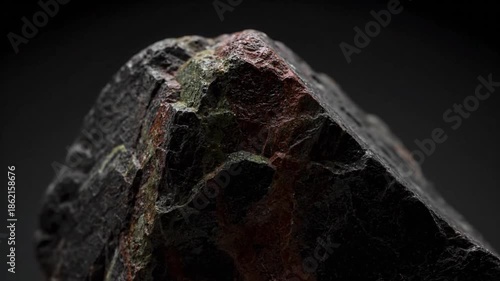 Close up of a rough rock formation on dark background