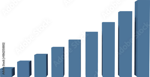 Abstract 3D bar graph with increasing columns representing business growth and data analysis on transparent background