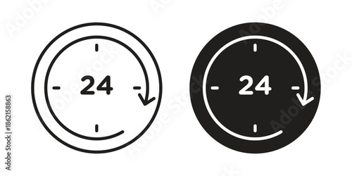24 Hrs icons vector glyph flat style. Stroke with editable size icons