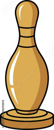Bowling trophy shaped like a pin on a pedestal, shiny gold vector style