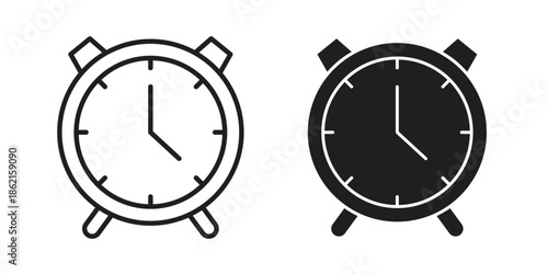 Alarm clock icons vector glyph flat style. Stroke with editable size icons