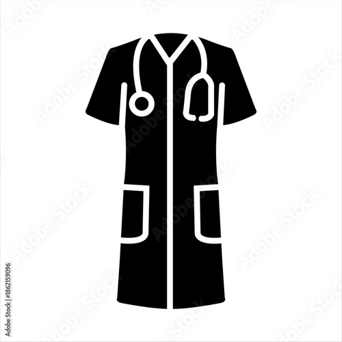 Medical Gown & Doctor Uniform Icon Black & White Vector