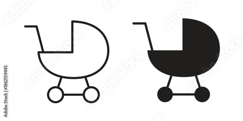 Baby carriage icons vector glyph flat style. Stroke with editable size icons